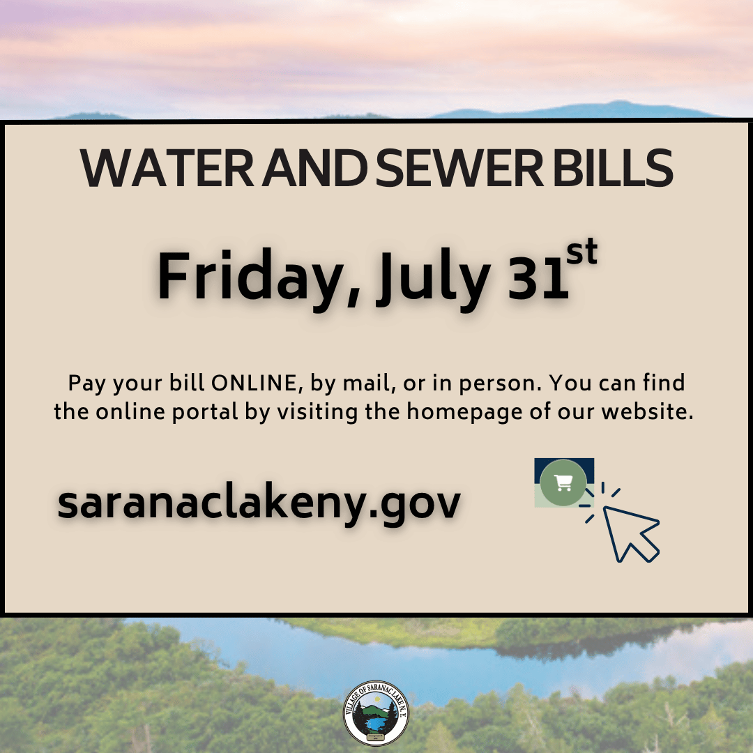 Water/Sewer Bills Due Tomorrow (Friday the 31st)